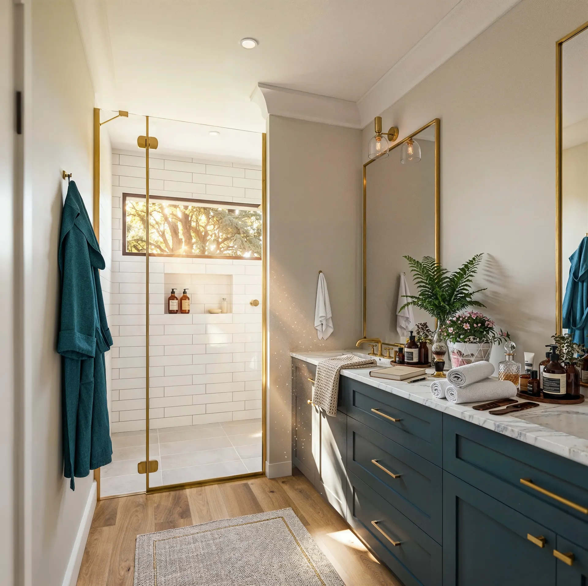 Owner's bathroom with a double vanity and a walk-in shower